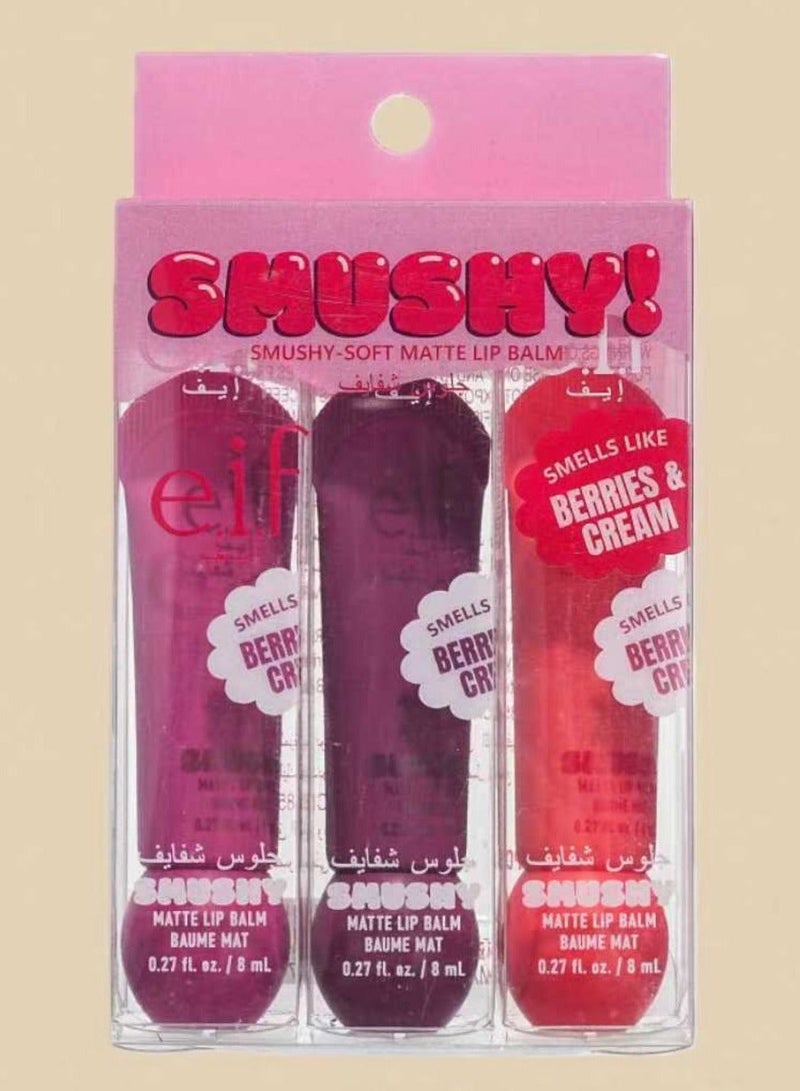 3PCS SMUSHY -SOFT MATTE LIP BALM SMELLS LIKE BERRIES & CREAM